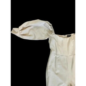 Pretty Little Thing Square Neck Balloon Sleeve Wide Leg Jumpsuit White Size 12‎